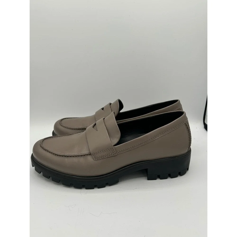 ECCO Modtray Penny Loafers Women Sz 8-8.5 Taupe Leather Lug Sole 490013-01674